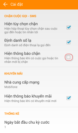 Tắt thông báo chặn