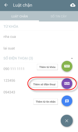 Thêm chặn số điện thoại