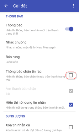 Tắt thông báo chặn